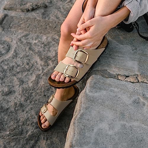 Sweechee Women's Cork Footbed Sandals, Double Buckle Slides, Taupe, US 8 - image 2