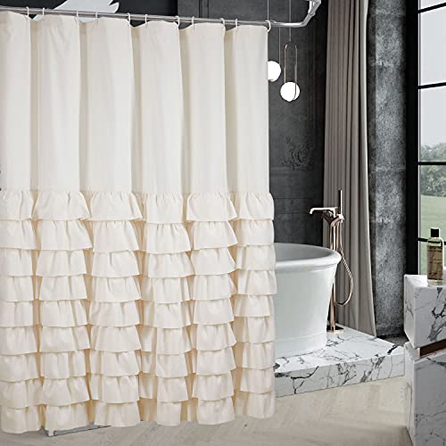 Homechoice Decor Waterfall Ruffle Shower Curtain, Vintage Handcrafted Bath Curtain for Master Bathroom, Ruched Microfiber Bathroom Curtain with 12 Buttonholes, 72" W x 72" H, Ivory (LQ-10)