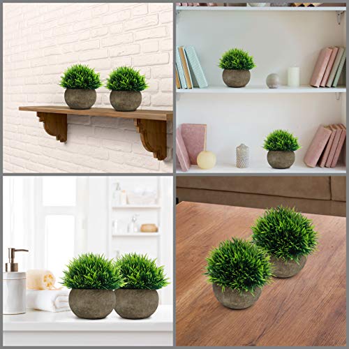 BELLE VOUS Mini Artificial Potted Plants (2 Pack) Fake Green Grass
