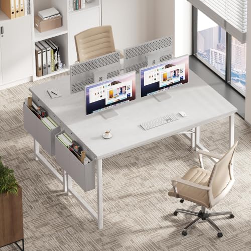 Image of OLIXIS Computer Desk, 55 Inch Gaming Desks for Home Office Small Spaces | Writing Study Craft Work Table, Computer Workstation for Bedroom with Storage Bag, All White