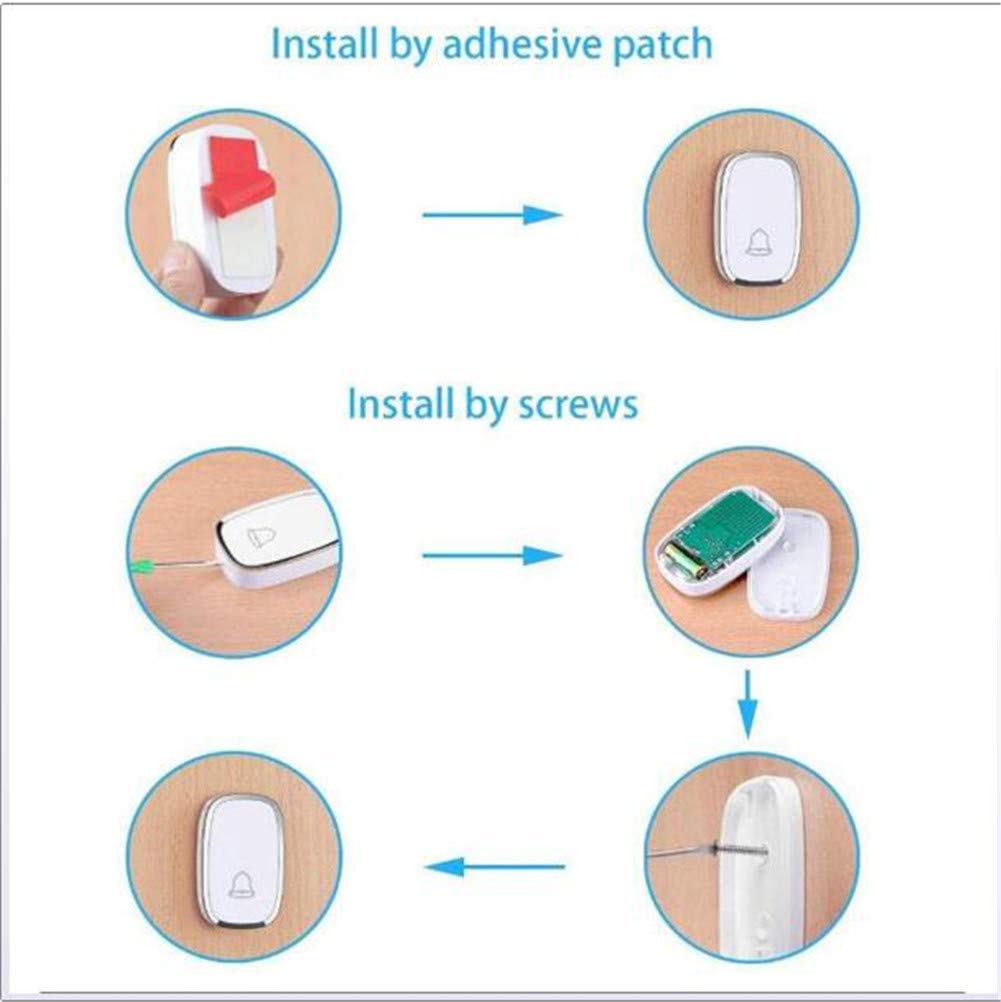 Timbre Inalámbrico Led Impermeable Para El Hogar, Alcance De 304 Metros, 1 Pulsador + 4 Receptores, 36 Tonos De Llamada, 4 Niveles De Volumen, Fácil De Instalar Para Casa, Escuela Y Oficina, Color Ne