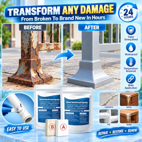 Image of Bellox Steel Reinforced Epoxy Putty, 100gm A-B Two-Part Fast Repair Clay, High Strength Metal Mending Weld Epoxy Putty, Crack Hole Filling Adhesive For Bonding Metal, Plastic, Wood, Tiles, Ceramics