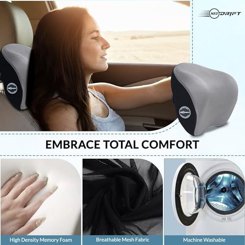 Image of Neodrift 'CurveNeck Pro' - Neck Rest Cushion Orthopedic Velvet Memory Foam Pillow for Neck, Head, Shoulder Support - Pain Relief for Car, 1 Pc (Colour-Gray)