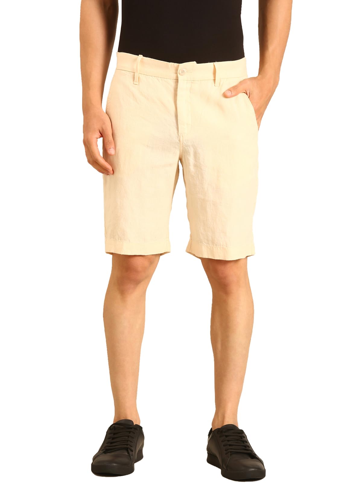 linen club Men's Linen Off White Solid Contemporary Fit Casual Shorts-picture-12