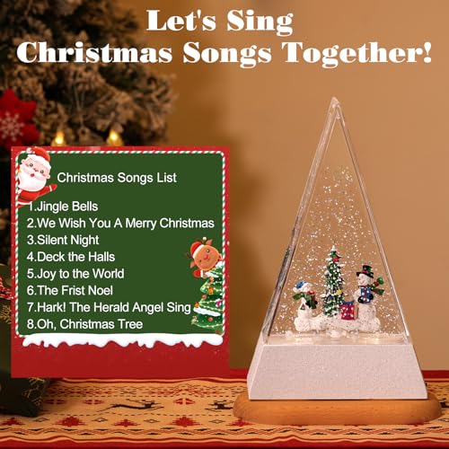 Lewondr LED Schneekugel Weihnachten mit Musik & Licht & Timer, Dreieck Elektrische Schneekugel Weihnachten mit 8 Weihnachtsliedern… – Ansicht 3