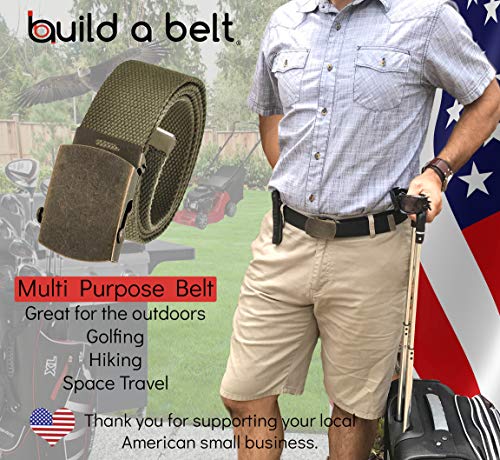 Build A Belt Men's Classic Antique Gold Slider 1.5" Wide Buckle with Canvas Web Belt4