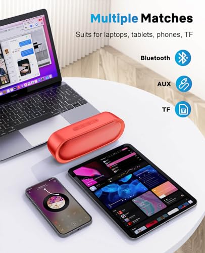 Image of LENRUE Bluetooth Speakers, Waterproof Portable Speakers with TWS, 24 Playtime, Stereo Sound, Wireless for Home Shower Pool Beach Outdoor (Red)