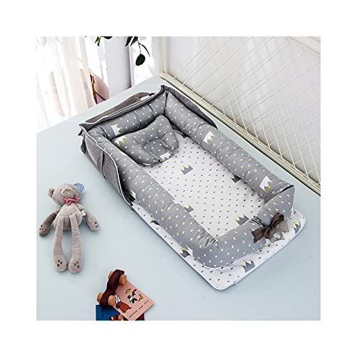 Image of Vohunt Baby Lounger for Newborn,100% Cotton Portable Bag Sleeping for Baby in Bed,Newborn Lounger Adjustable Size & Strong Zipper Lengthen Space to 3 Tears Old(Crown Gray)