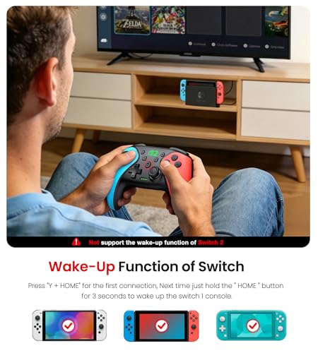 Image of Wireless Switch Controller for Nintendo Switch /Switch 2 /Lite /OLED Controller, Switch Controller with a Mouse Touch Feeling on Back Buttons, Extra Switch Pro Controller with Wake-up,Programmable, Turbo Function (Sky Blue and Coral Red)