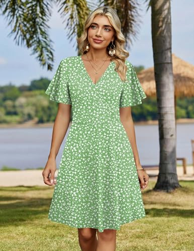 Image of Zeagoo Womens Summer Dresses Wrap V Neck Dress Floral A-Line Ruffle Sleeve Casual Sundress with Pockets 2026