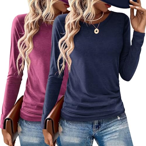 Image of Gihgoew 2 Pack Womens Tops Crewneck Soft Long Sleeve Shirts Fall Clothes Casual Tshirts Basic Tee