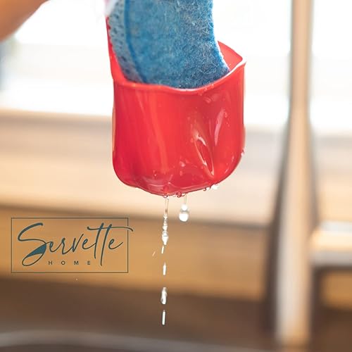 Miniatura 3 de Servette Home Soporte de esponja para fregadero de cocina, organizador de esponja colgante de PVC rojo