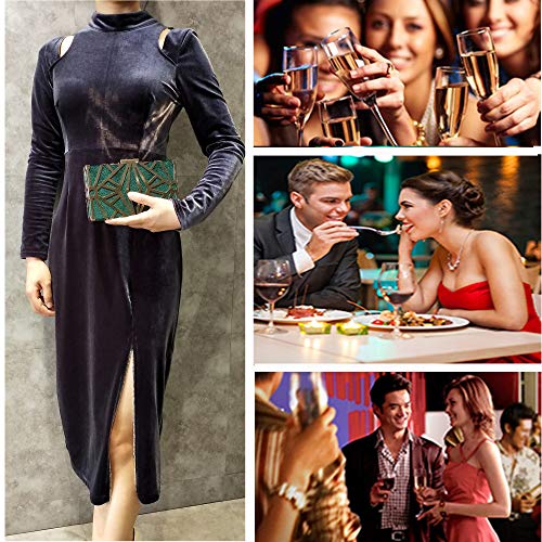 Cariedo Women Evening Bag Elegant Clutch Purse Exquisite Velvet Metal Hollow Out Handbags Prom Wedding Party (Green) #TOP5