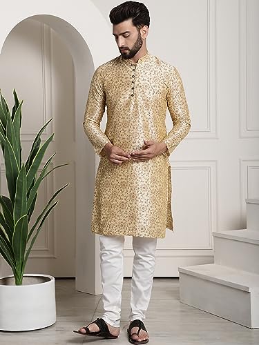 Image of SOJANYA (Since 1958 Men's Silk Blend Printed Kurta and Churidar Pyjama Set
