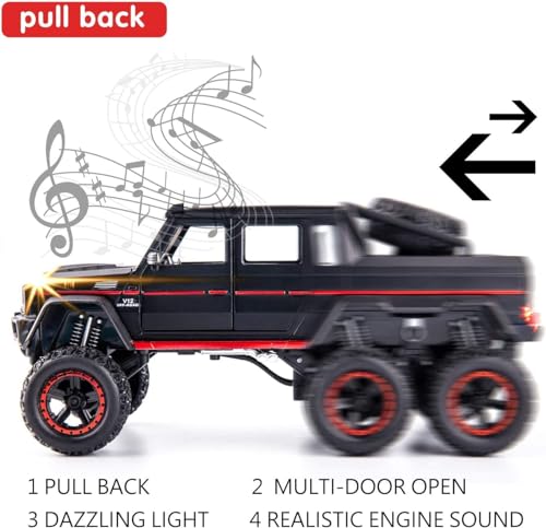 Image of 1:22 AMG 6x6 Diecast Metal Toy Car Model for Kids Pull Back Action Openable Doors with Light & Sound Features Durable Alloy Vehicle Collectible & Giftable (Black)