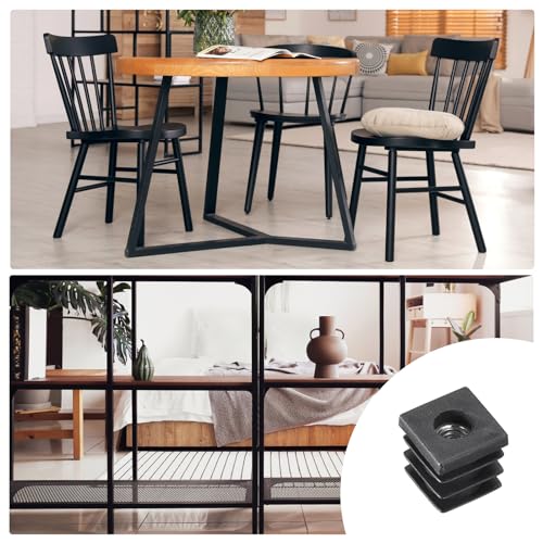 Image of uxcell 10Pcs Inserts for Square Tubes with M6-1.0mm Thread, for 0.63 inchx0.63 inch OD Square Tube, Black Plastic Plug Caster Insert Chair End Caps Furniture