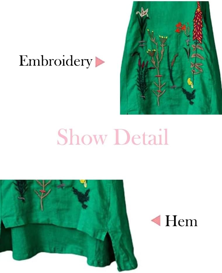 Minibee Women's Embroidered Linen Dress Summer A-Line Sundress Hi Low Tunic Clothing - Image 7