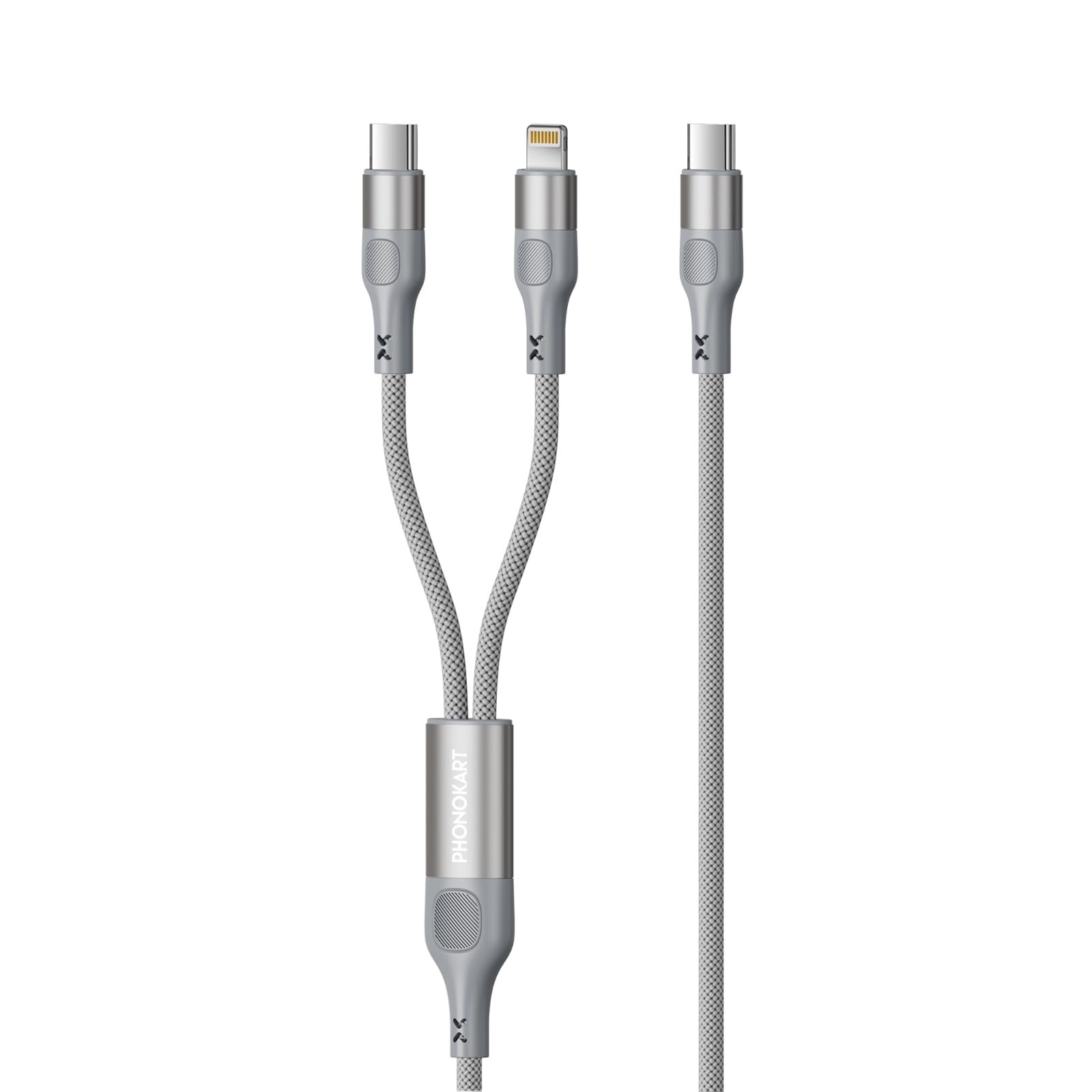 phonokart eon 2-in-1 fast charging braided cable c2l 60w pd& usb-c to lightning 27w data transfer 1.2m