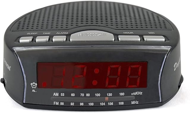 LLOYTRON "Daybreak" Alarm Clock Radio with Buzz Alarm or Radio - Snooze Function - Sleep Timer - Rotary Tuning and Volume Controls - Mains Operated - AM / FM Radio - J2006BK - Black