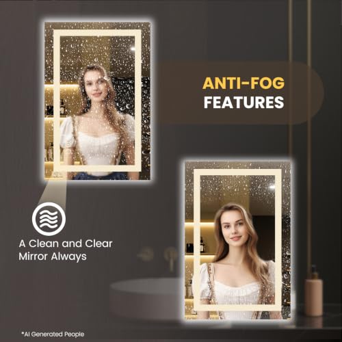 Image of LOAAO 28 inchX34 inch LED Bathroom Mirror with Lights, Anti-Fog, Dimmable, Backlit + Front Lit, Lighted Bathroom Vanity Mirror for Wall, Memory Function, Tempered Glass, Safe to Use, ETL Listed