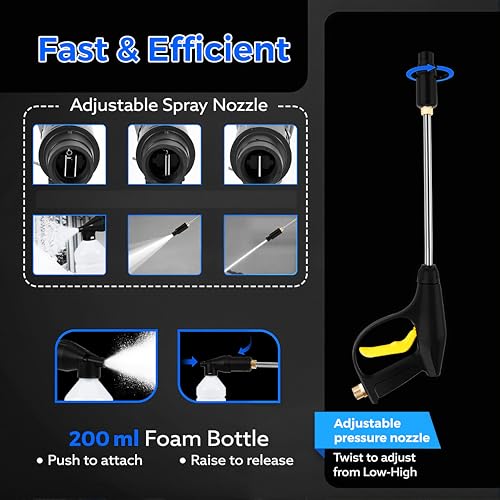Image of Cockatoo RinseSmart22W High Pressure Washer, Corded Electric 2200W 3HP, 140 Bar, 6L /Min Flow, Aluminium Binding Induction Motor, 7m Hose, Foam Spray Gun - for Car, Bike, Patio, Garden, car Washer Blue