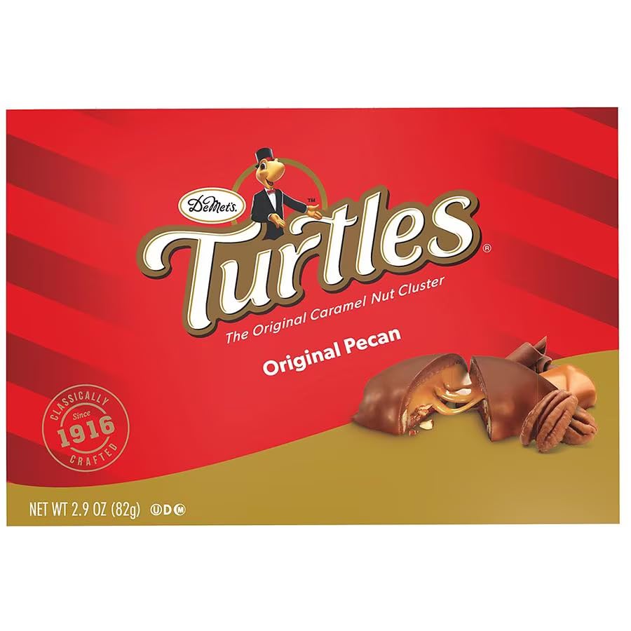 Demet's Turtles Original, Caramel Nut Clusters, Pecans Chocolate Caramel Pack of 6 Boxes