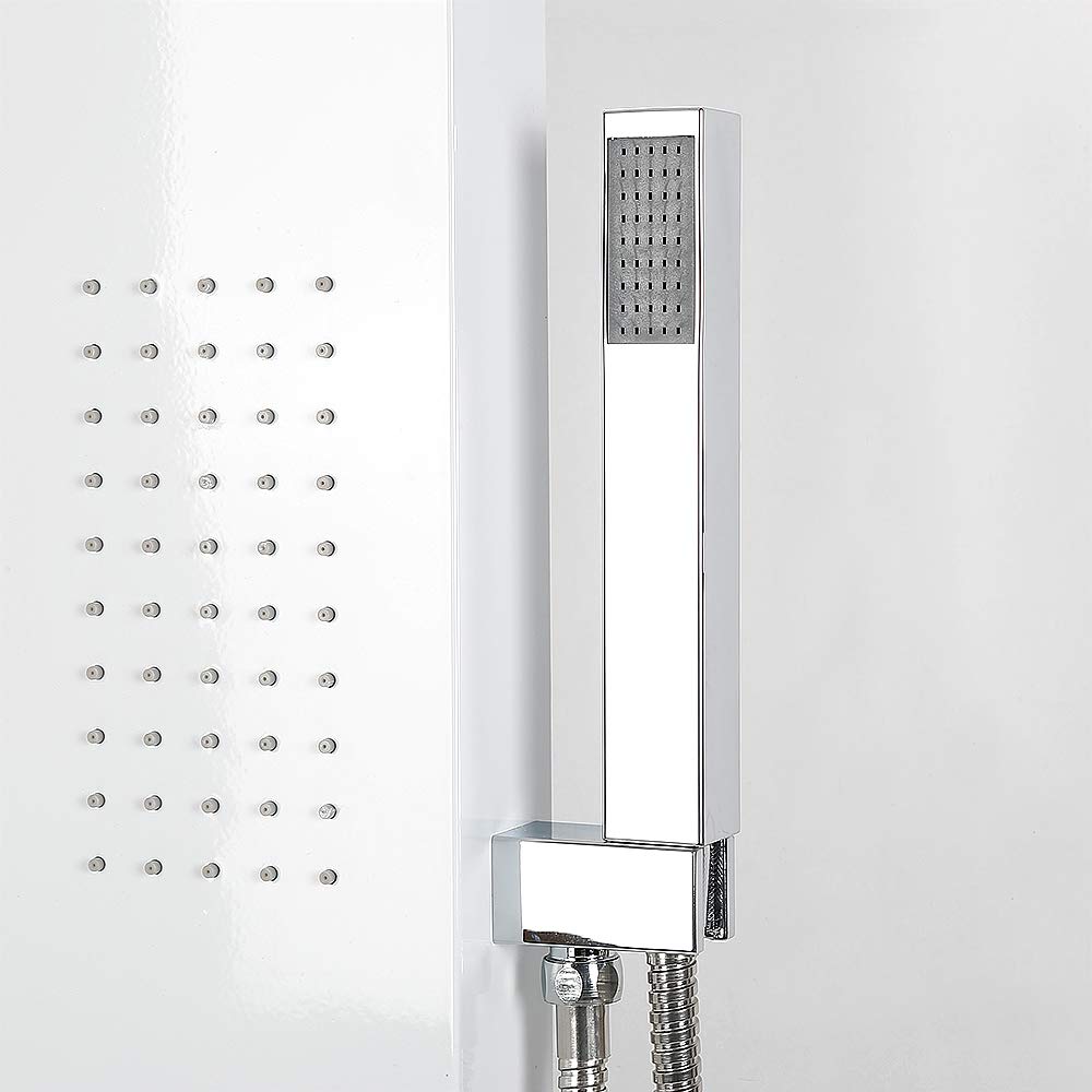 Columna de ducha con mezclador termostático sistema de ducha de lluvia de acero inoxidable con ducha, para cuarto de baño y hotel, 15 x 47 x 130 cm (blanco)