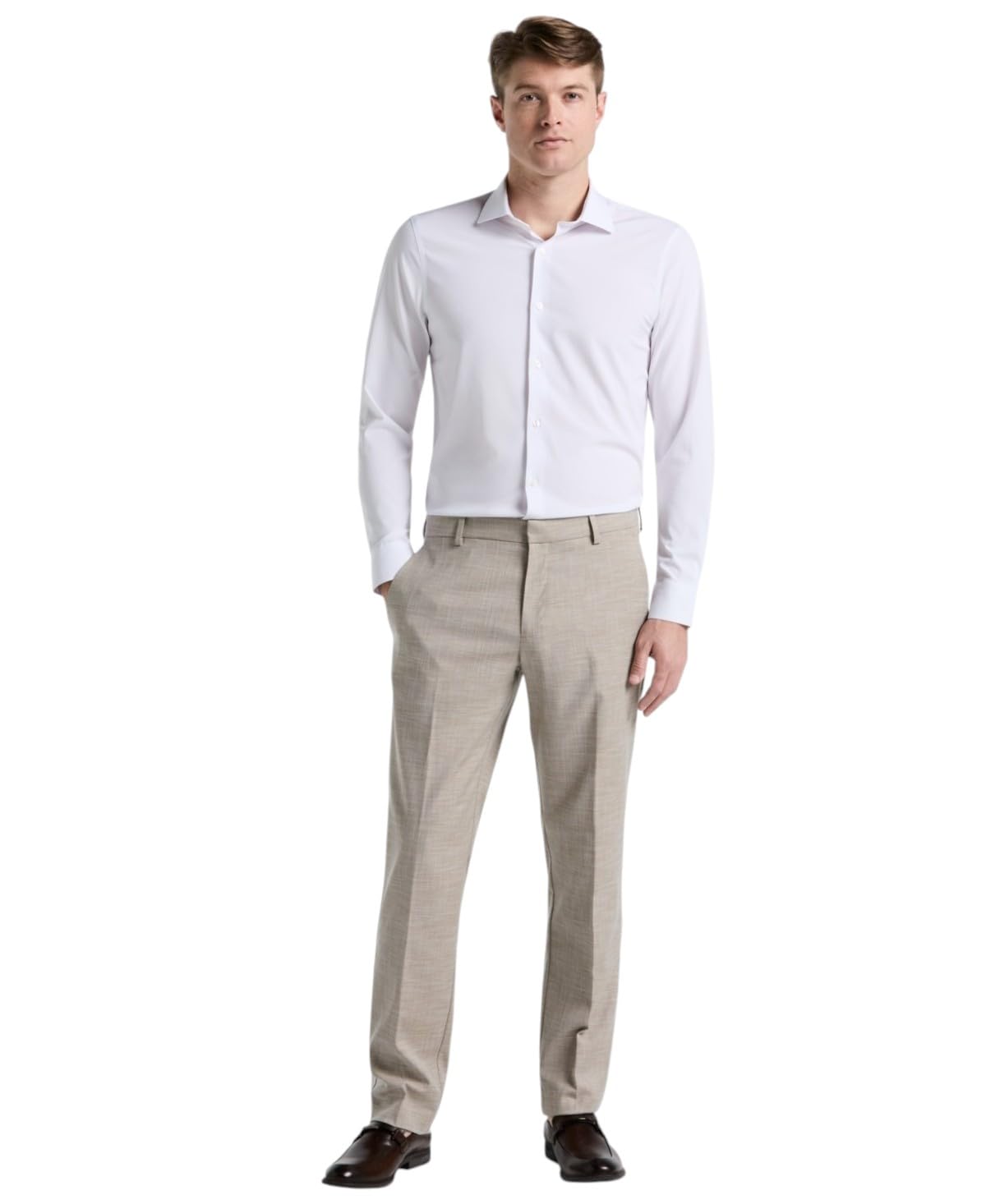 Perry Ellis Mens Modern fit Dress Pants 42 30 Beige Solid