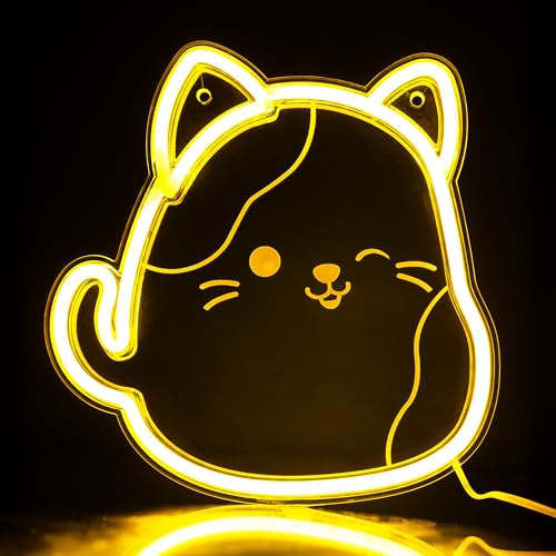Image of Fizz Creations Squishmallows Cam The Cat Neon Wall Light | Officially Licensed Squishmallows Merchandise | USB Powered | Vibrant Yellow Neon Light | Wall Mount Options