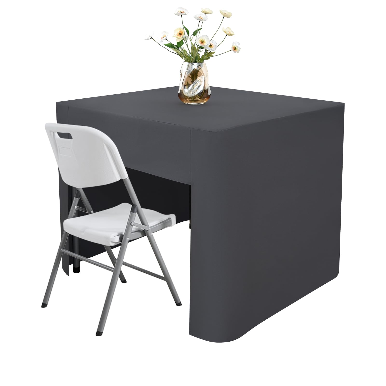 Nacuci 34X34 Inch Grey Square Fitted Tablecloth Open Back Fitted Table Cloth Washable Polyester Fitted Table Cover for Folding Table Display Trade