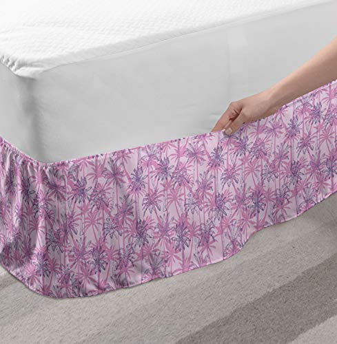 Lunarable Vintage Palm Bed Skirt, Tropical Climate Trees Beach Theme Silhouette Sketch Illustration, Elastic Bedskirt… - Image 3