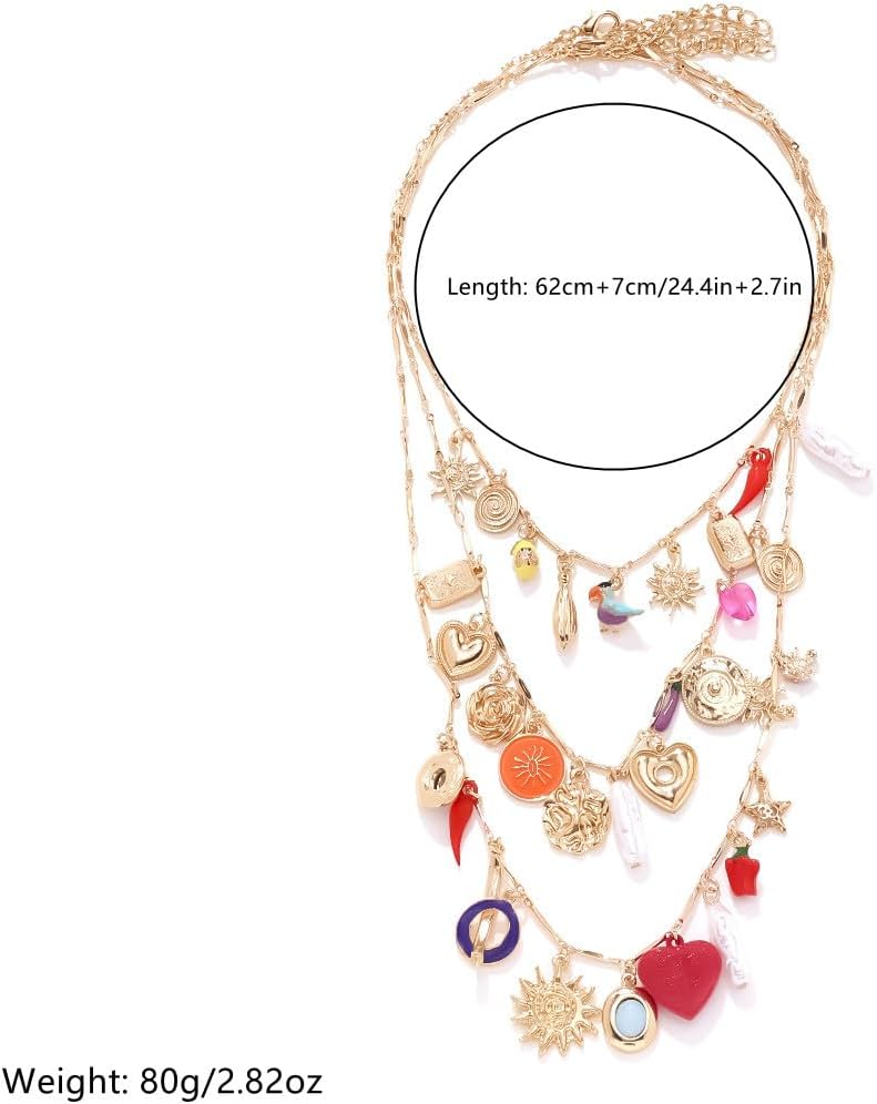 LUREME Boho Beach Necklace - 3-Layer Golden Charm Pendant Necklace for Women, Adjustable Layered Jewelry (nl006378) - Image 2