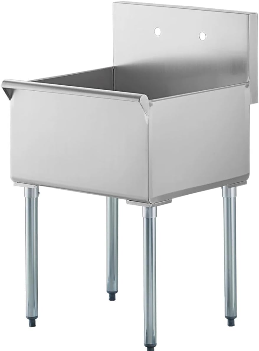 24" x 21" x 14" Stainless Steel Utility Sink with 8 3/4" Backsplash – 16-Gauge 430 Freestanding Commercial Prep & Wash Sink for Restaurants, Bars, Cafes, Foodservice Kitchens