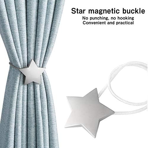 Magnetic Curtain Tiebacks Silver Star Handmade Decorative Curtain Holdbacks for Drapes Sheer Curtains Holder