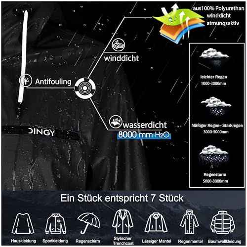 Regenmantel Damen Wasserdicht Regenjacke Winterjacke Damen Lang Wintermantel Warm Gefütterte Friesennerz Übergangsjacke Herbst Softshelljacke mit Kapuze Windbreaker Parka Winter,Schwarz,42