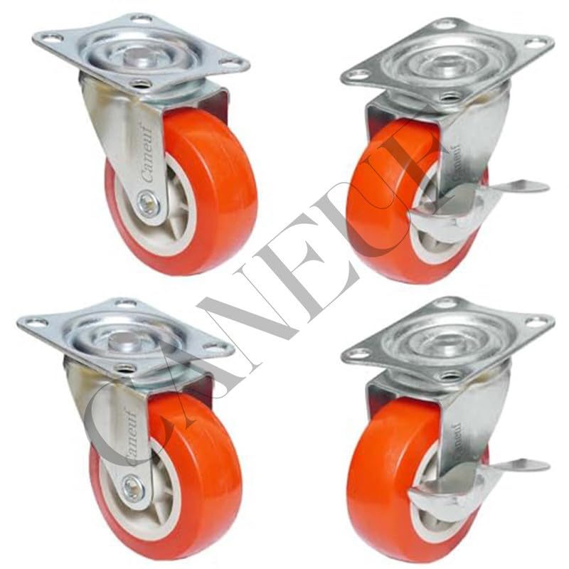 Image of Furniture 360 Rotation Wheels with 2 Brake, 2 Without Brake- Trolley Wheel Furniture Caster (Pack of 4) - Load Capacity 150-200 kg - Double Locking - Universal Use (1.5 Inch Wheel)