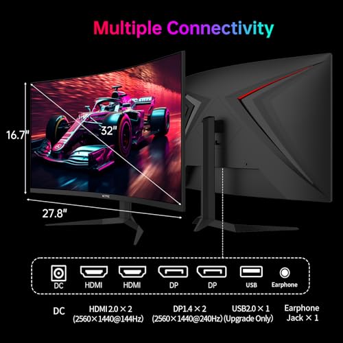 undefined KTC 32 Inch 240Hz Curved Gaming Monitor, 2K 1440P Computer PC Monitor with 1000R 1ms Frameless, Adaptive Sync,122% sRGB, HDMI, DisplayPort, Tilt Adjustable, H32S25E の商品画像 5