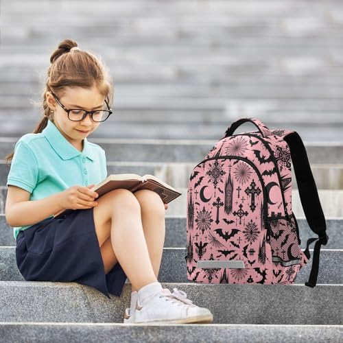 MNSRUU Laptop Backpack with Chest Strap, Black Gothic Moon Spider Webs and Bats School Backpack, Travel Hiking Bag for Boys Girls Teen College Adult, Rucksack Knapsack4