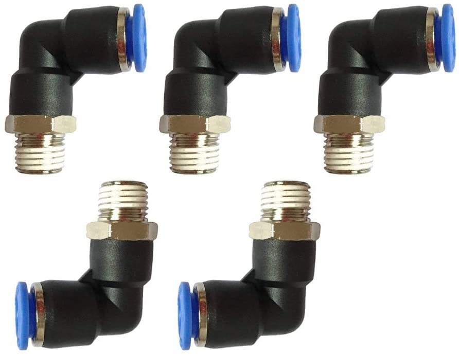 5pcs Pneumatic Male Elbow Connector Tube OD 3/8