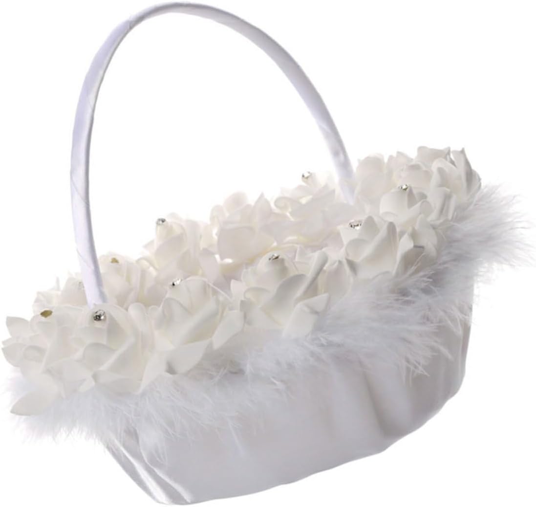 Wedding Flower Girl Basket White Handheld Bridal Basket Woven for Wedding Supplies Ceremony Use