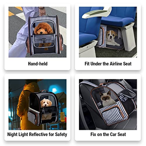 Image of Large Cat Backpack Carrier Expandable Pet Carrier Backpack for Small Medium Cats Fit Up to 18 Lbs, Foldable Puppy Backpack Carrier for Travel, Hiking (Striped, 12.6 inch L x 11.2 inch W x 16.5 inch H)