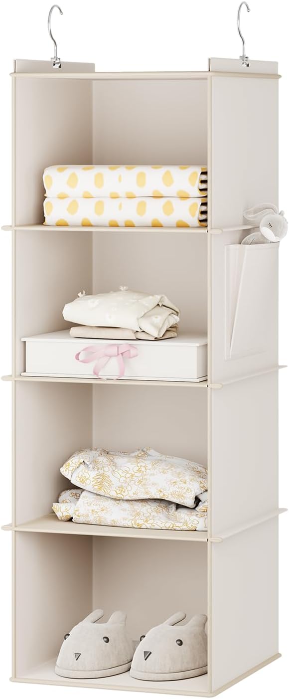 Hanging Closet Organizer, 4-Shelf Closet Hanging Storage Shelves, Beige 4-SHELF Beige