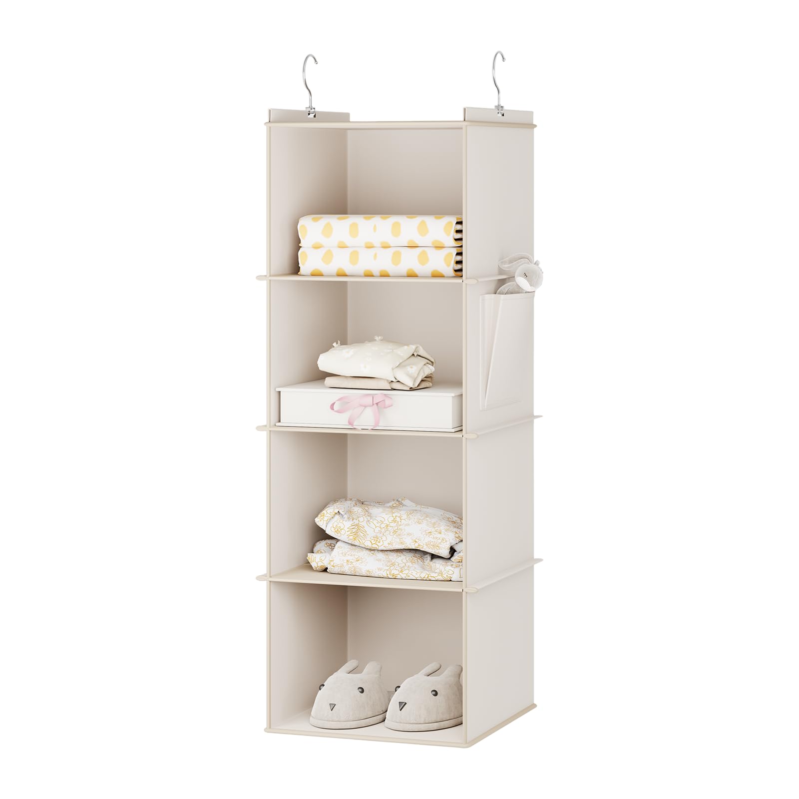 YOUDENOVA Hanging Closet Organizer and Storage for Clothes, 4-Shelf, Beige