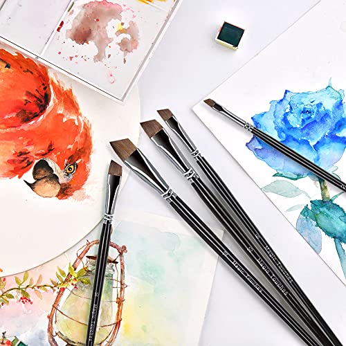 Magic Touches Artist Paint Brush Set (6 Sizes), Natural Sable Angle Tip, Best Absorption Smoothest Flow For Watercolor Oil Acrylic Gouache, Painting Art Supplies For Beginners To Professionals #TOP3