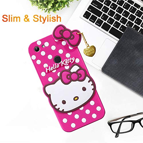 Image of Unirock Hello Kitty Back Case Cover for Vivo Y81| 3D Cute Hello Kitty Case |Soft Silicone Rubber Back Cover with Pendant Kitty Cover for Vivo Y81 (Pink)