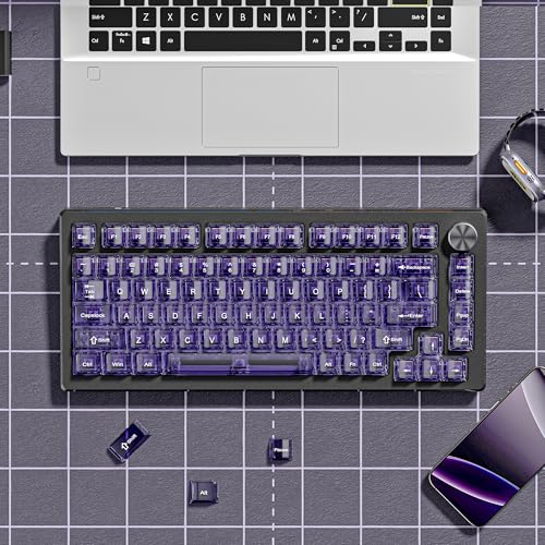 Image of dagaladoo Purple Clear Keyboard keycaps,Transparent keycaps 60 75 100 Percent,Ceramic Jelly Key caps Set,Shine Through Key caps,Cherry Profile Key Caps for Mx Switches Mechanical Keyboard