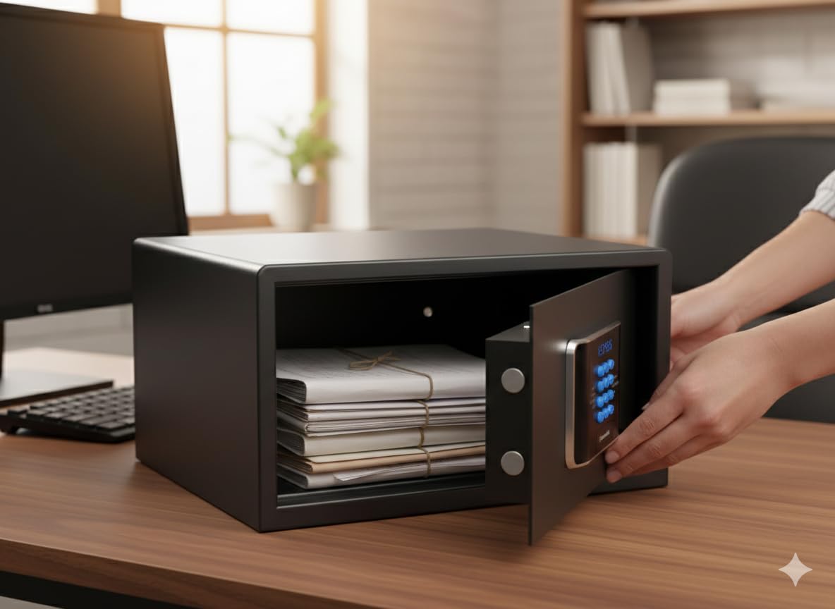 AXS-5 Grand coffre-fort numérique pour ordinateur portable pour la maison, le bureau et l'hôtel – Convient pour ordinateur portable de 17", clavier électronique, boulons motorisés, écran