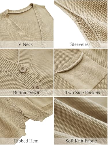 Wowcarbazole Womens V Neck Sweater Vest Sleeveless Button Down Solid Knit Cardigan Vest Casual Knitted Tank Tops with Pockets4