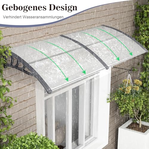 COSTWAY Vordach für Haustür 199 x 99 cm, Überdachung aus Aluminium und Polycarbonat, Transparentes Pultbogenvordach, Haustürvordach, Pultvordach, Haustürdach, Türvordach für Eingangsbereich (Silber)