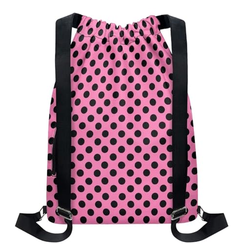 Pink Black Polka Dot Print Drawstring Backpack String Bag Rucksack Cinch Water Resistant Bags for Gym Shopping Sport Yoga3